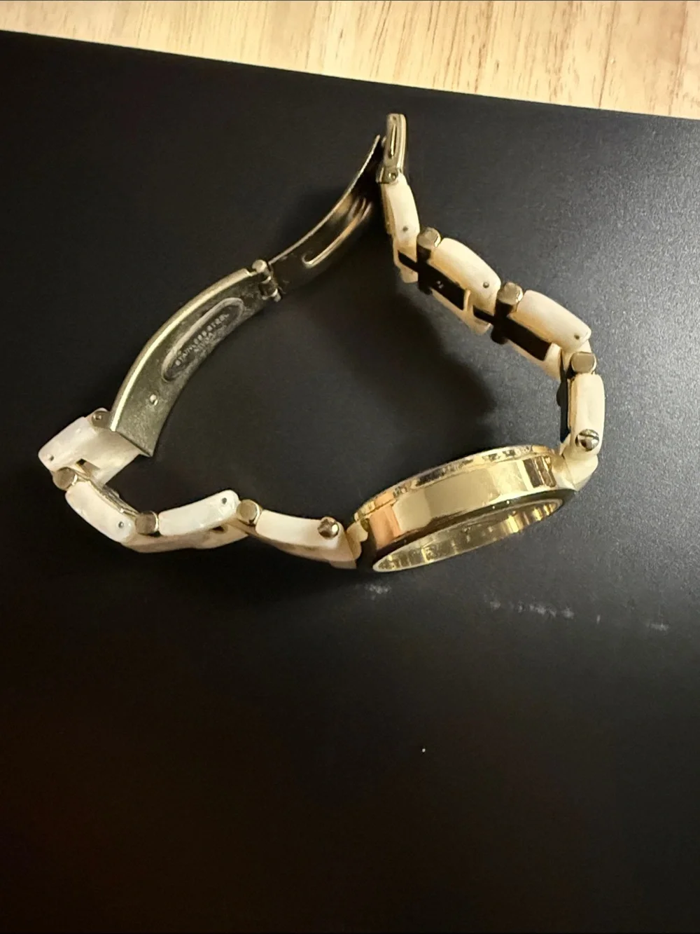 INC International Concepts Gold-Tone Bracelet Watch with Cream Links